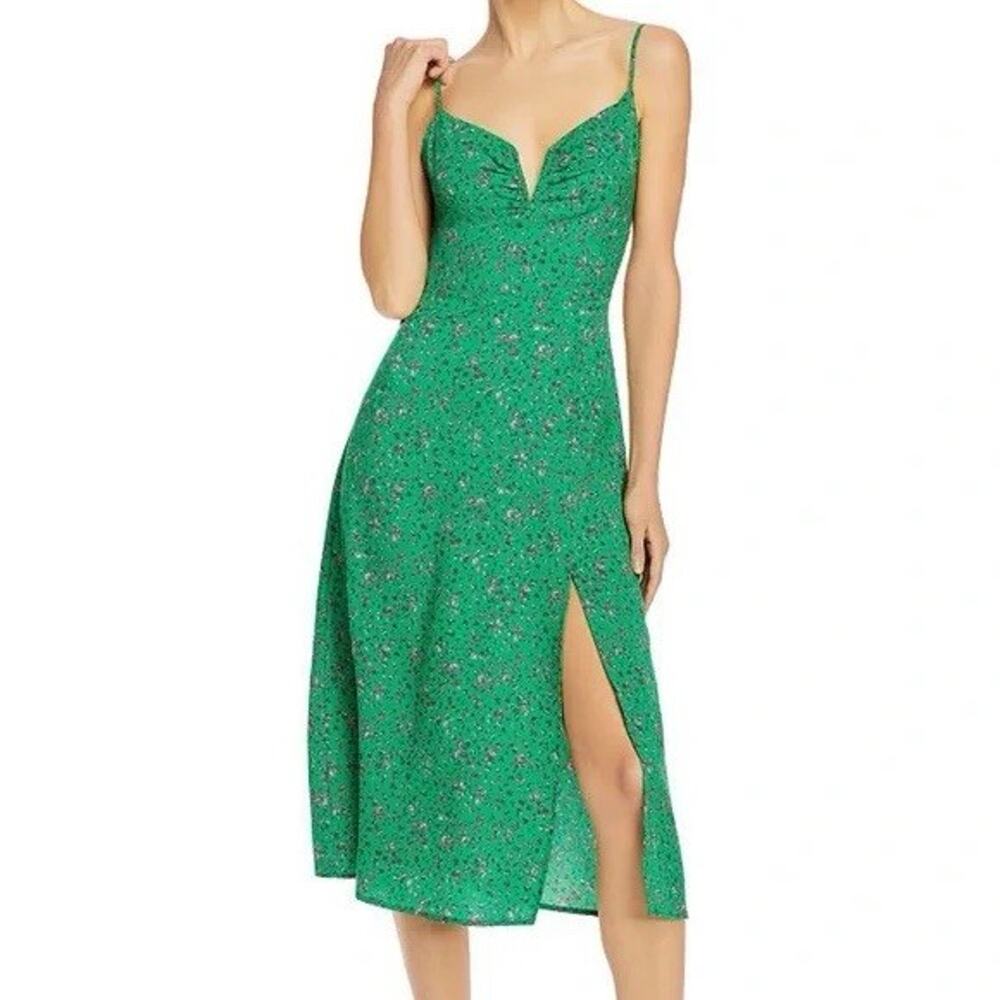 NWT Re:named Green Floral Midi Dress Tank Slit Wired Neckline | S